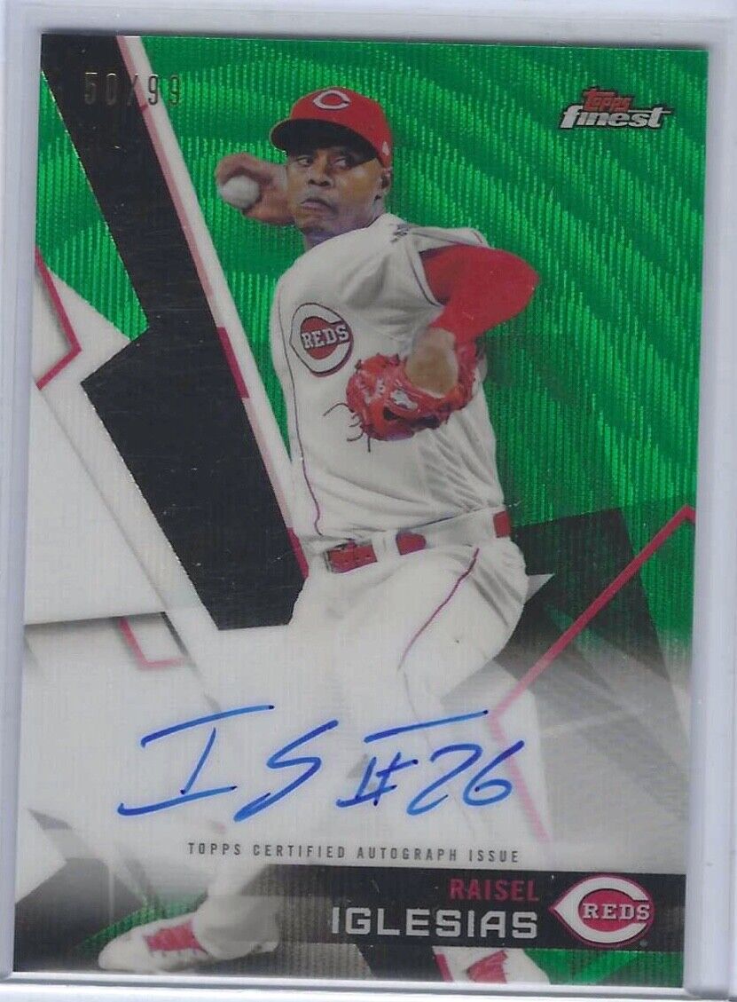 RAISEL IGLESIAS 2018 TOPPS FINEST GREEN WAVE REFRACTOR ON CARD AUTO #d /99