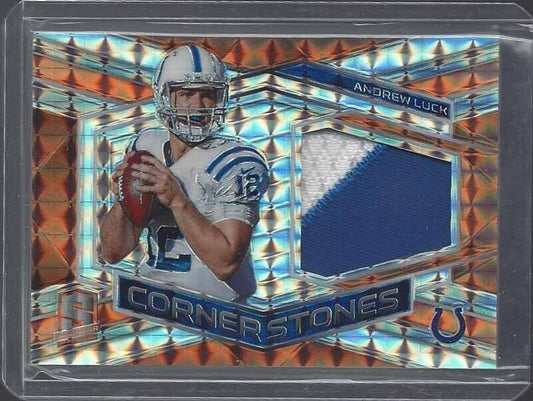 ANDREW LUCK 2018 SPECTRA CORNERSTONES NEON ORANGE PRIZM 2 COLOR PATCH #D 1/5
