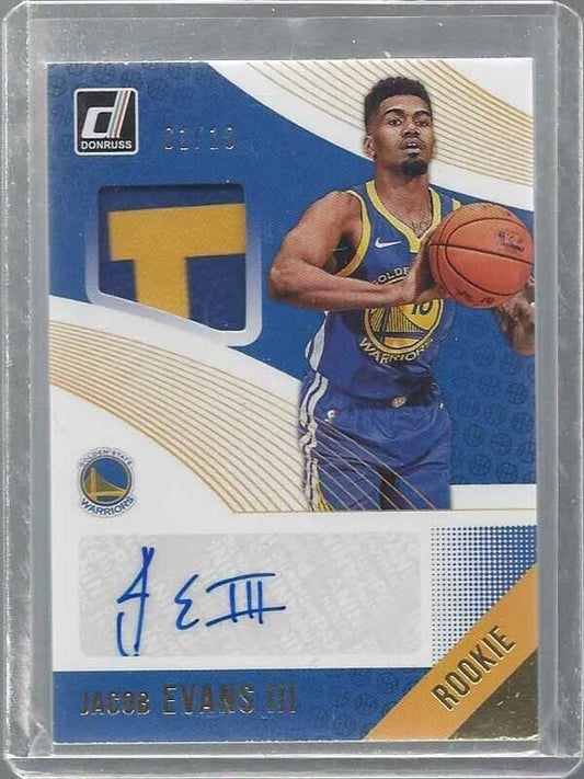 JACOB EVANS III 2018-19 DONRUSS GOLD RPA ROOKIE 2 COLOR PATCH AUTO RC #D 1/10
