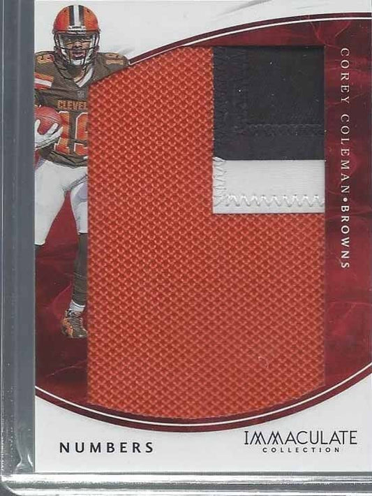 COREY COLEMAN 2016 IMMACULATE NUMBERS 3 COLOR JUMBO BROWNS PATCH RC #D 26/50