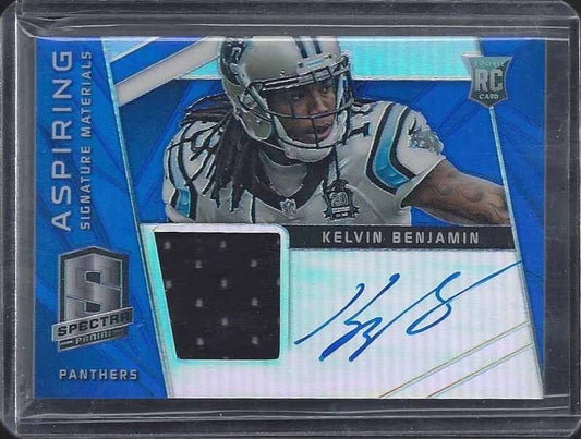 KELVIN BENJAMIN 2014 SPECTRA ASPIRING BLUE PRIZM JERSEY ON CARD AUTO RC #D 5/10