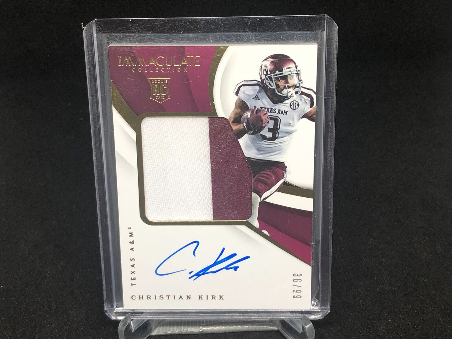 CHRISTIAN KIRK 2018 IMMACULATE 2 CLR PATCH ON CARD AUTO RC #D /99