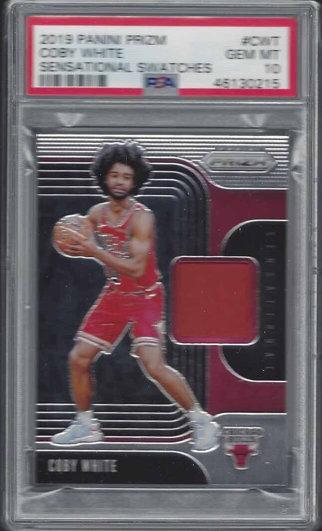 COBY WHITE 2019-20 PANINI PRIZM SENSATIONAL SWATCHES ROOKIE JERSEY RC PSA 10 GEM
