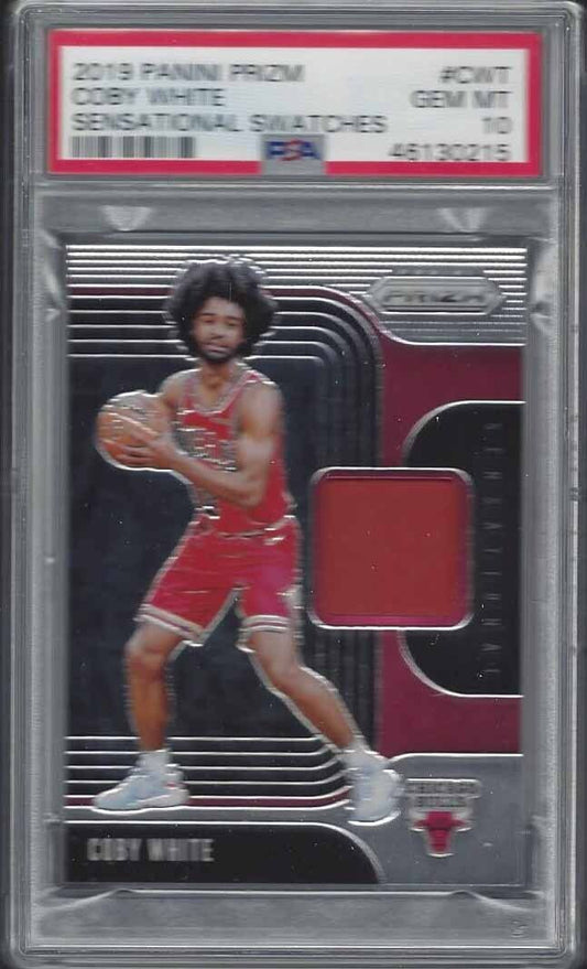 COBY WHITE 2019-20 PANINI PRIZM SENSATIONAL SWATCHES ROOKIE JERSEY RC PSA 10 GEM