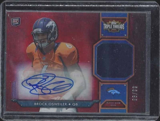 BROCK OSWEILER 2012 TOPPS TRIPLE THREADS RED ROOKIE RELIC JERSEY AUTO RC #D /99