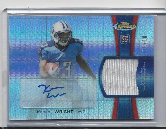 KENDALL WRIGHT 2012 TOPPS FINEST PRIZM REFRACTOR RPA PATCH AUTO RC #D 10/10