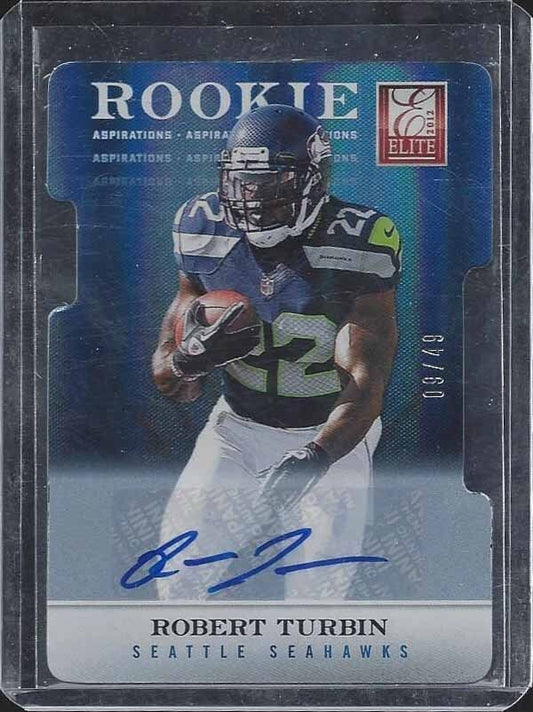 ROBERT TURBIN 2012 ELITE ASPIRATIONS BLUE DIE CUT ROOKIE AUTO RC #D 9/49