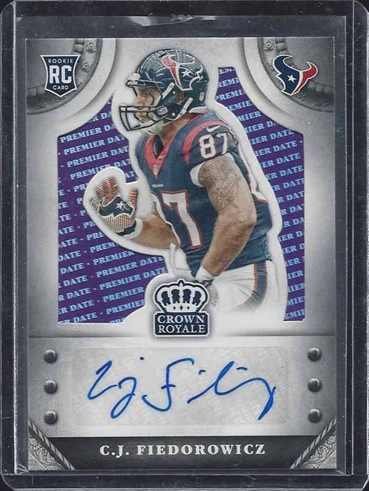 C.J. FIEDOROWICZ 2014 CROWN ROYALE PREMIER DATE TEXANS ROOKIE AUTO RC #D 3/14