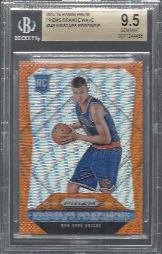 KRISTAPS PORZINGIS 2015-16 PANINI PRIZM ORANGE WAVE PRIZMS RC #348 BGS 9.5 GEM