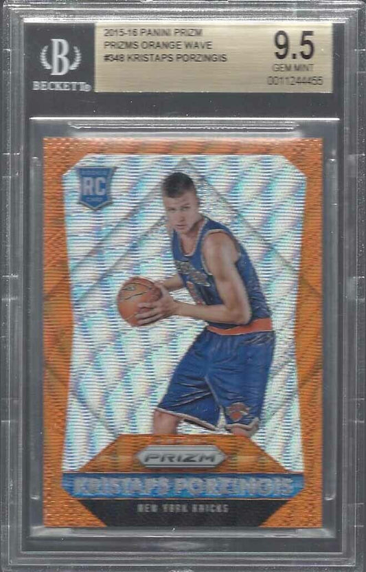 KRISTAPS PORZINGIS 2015-16 PANINI PRIZM ORANGE WAVE PRIZMS RC #348 BGS 9.5 GEM