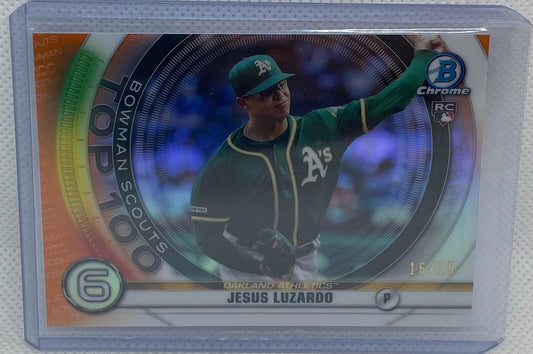 JESUS LUZARDO 2020 TOPPS BOWMAN CHROME TOP 100 ORANGE REFRACTOR RC #D 16/25