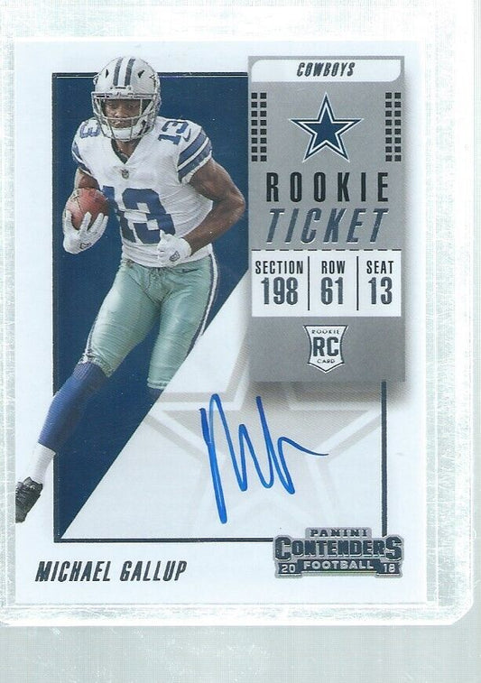 MICHAEL GALLUP 2018 CONTENDERS ROOKIE TICKET SP VARIATION ON CARD AUTO RC #126