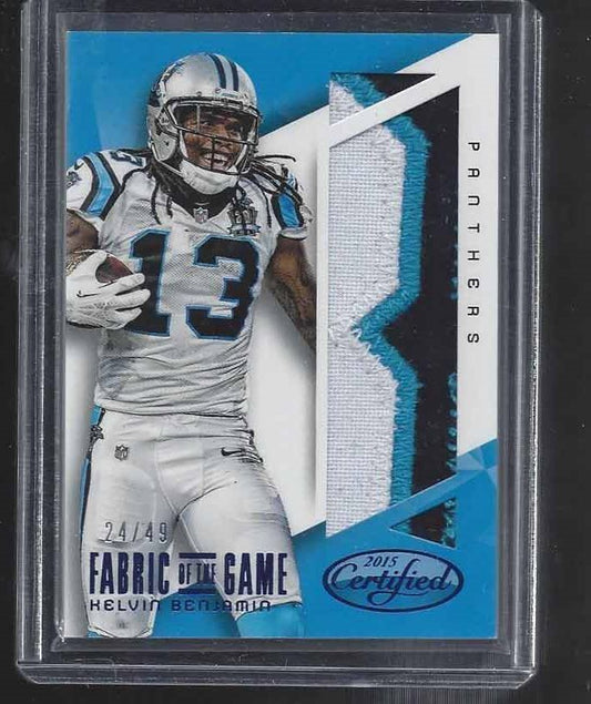 KELVIN BENJAMIN 2015 CERTIFIED FABRIC OF THE GAME JUMBO 3 CLR PANTHERS PATCH /49
