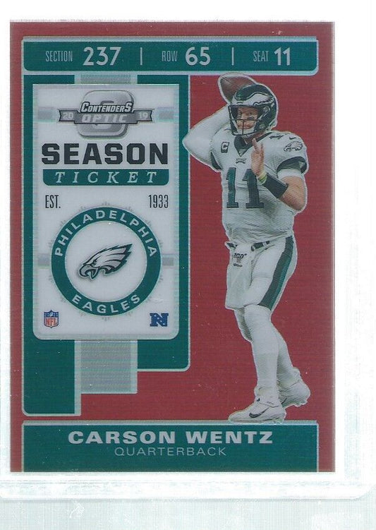 CARSON WENTZ 2019 CONTENDERS OPTIC SEASON TICKET RED HOLO PRIZM #D 8/199