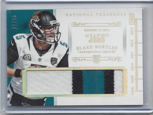 BLAKE BORTLES 2014 NATIONAL TREASURES TIMELINE JUMBO 3 COLOR ROOKIE PATCH RC /50