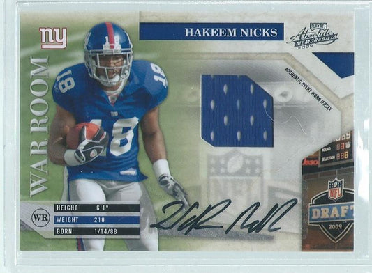 HAKEEM NICKS 2009 PANINI ABSOLUTE WAR ROOM JERSEY AUTO RC #D 2/25