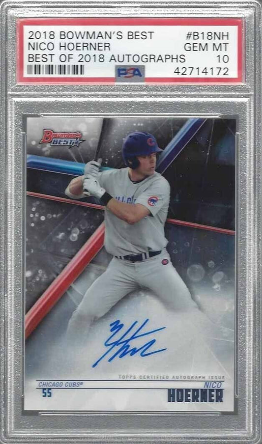 NICO HOERNER 2018 BOWMANS BEST CUBS PROSPECT ON CARD AUTO PSA 10 GEM MINT
