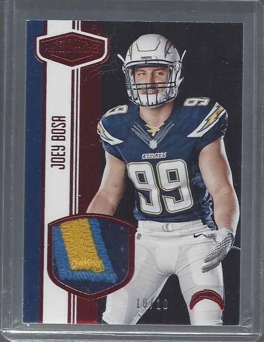 JOEY BOSA 2016 PLATES & PATCHES RED 3 COLOR CHARGERS ROOKIE PATCH RC #D 10/10