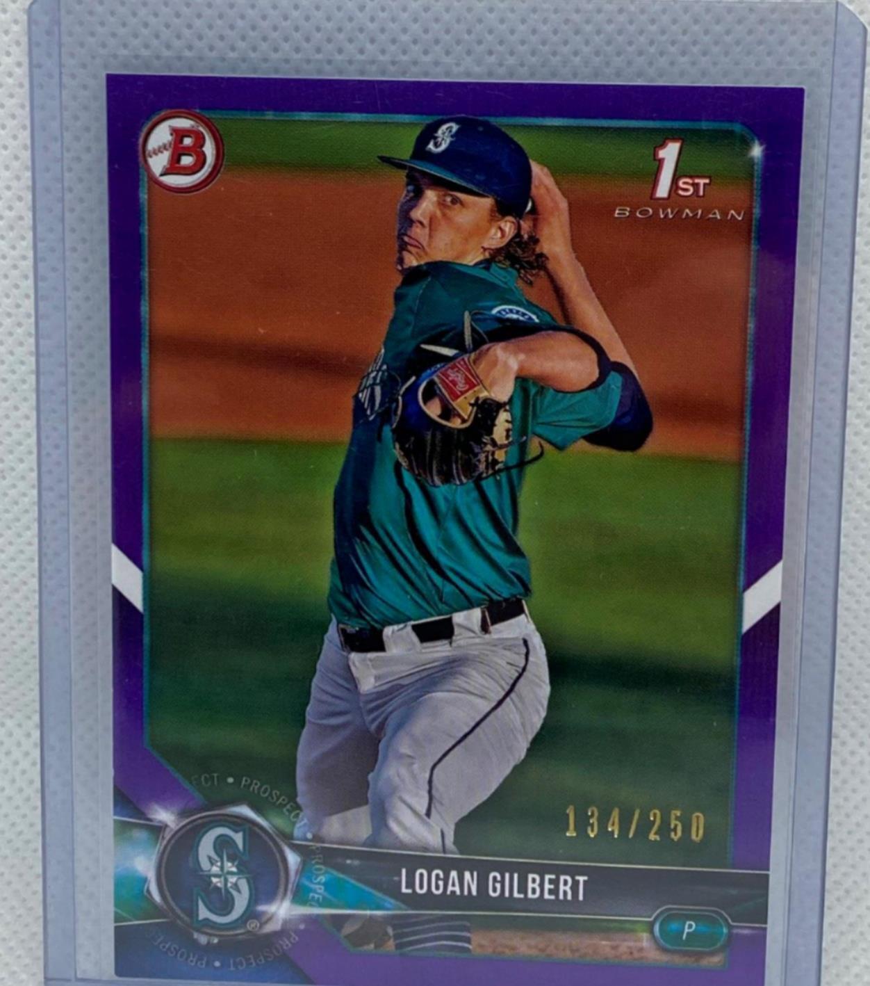LOGAN GILBERT 2018 BOWMAN 1ST PROSPECT PURPLE #D 134/250