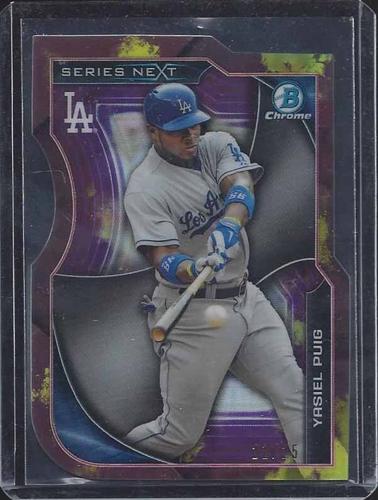 YASIEL PUIG 2015 BOWMAN CHROME SERIES NEXT PURPLE REFRACTOR DIE CUT #D 21/25