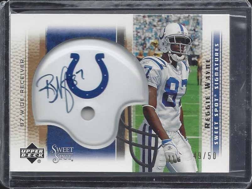 REGGIE WAYNE 2005 SWEET SPOT GOLD COLTS HELMET ON CARD AUTO #D 49/50