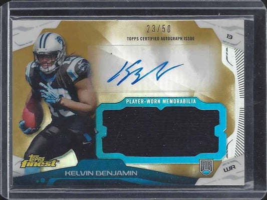 KELVIN BENJAMIN 2014 FINEST GOLD REFRACTOR ROOKIE JUMBO JERSEY AUTO RC #D 23/50