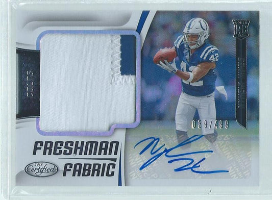 NYHEIM HINES 2018 PANINI CERTIFIED FRESHMAN 2 COLOR PATCH AUTO RC #D 39/499