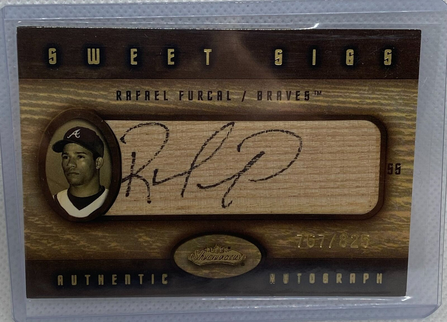 RAFAEL FURCAL 2002 FLEER SHOWCASE SWEET SIGNS BAT ON CARD AUTO #D 767/825