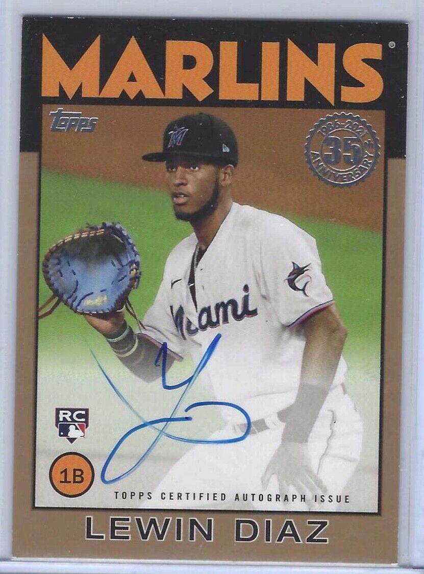 LEWIN DIAZ 2021 TOPPS THROWBACK INSERT GOLD ON CARD ROOKIE AUTO RC #d /50