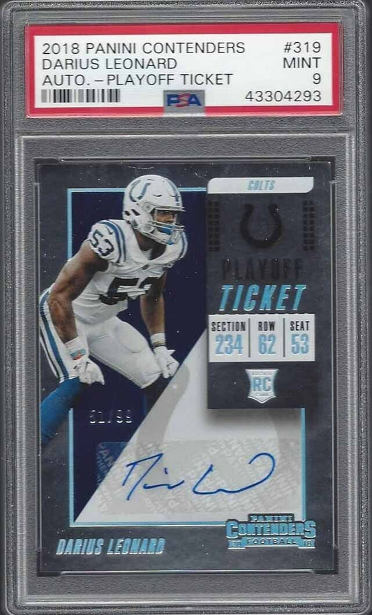 DARIUS LEONARD 2018 PANINI CONTENDERS PLAYOFF TICKET RC AUTO /99 PSA 9 POP 2