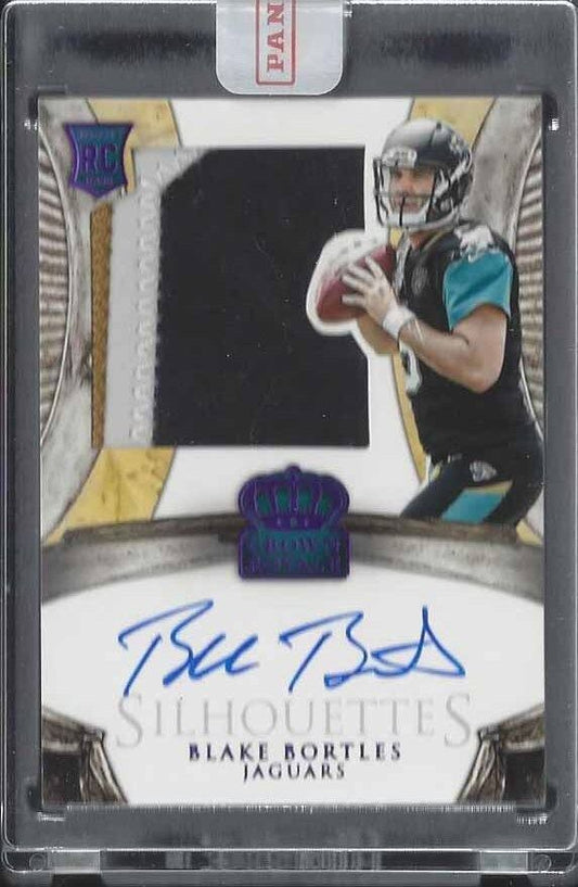 BLAKE BORTLES 2014 CROWN ROYALE PURPLE SILHOUETTE 3 CLR JUMBO PATCH AUTO RC /25