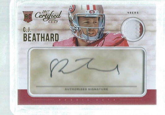 CJ BEATHARD 2017 CERTIFIED CUTS 2 COLOR PATCH AUTO ROOKIE RC #D 55/299