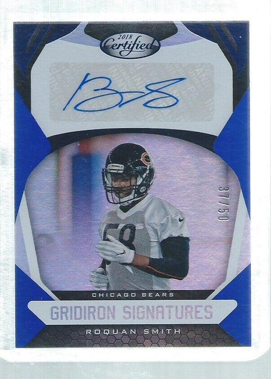 ROQUAN SMITH 2018 CERTIFIED GRIDIRON SIGNATURES AUTO BLUE ROOKIE RC #D 37/50