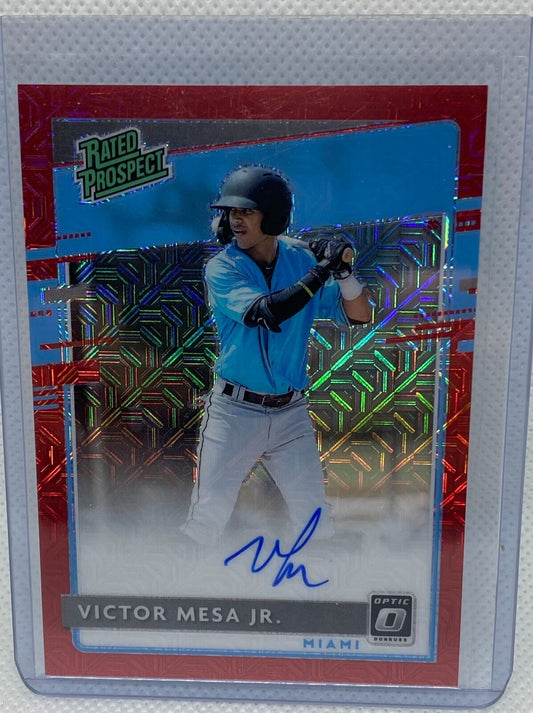 VICTOR MESA JR. 2020 PANINI DONRUSS OPTIC RATED PROSPECT RED HOLO AUTO #D 03/99