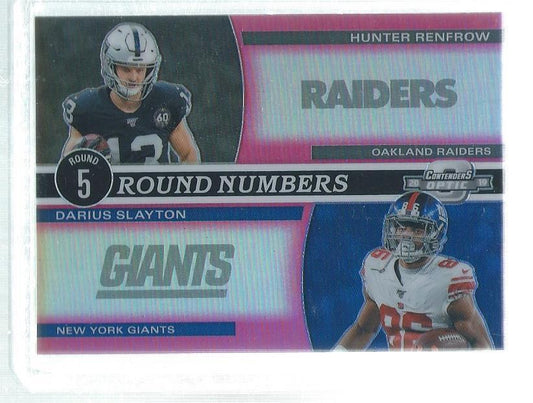 HUNTER RENFROW DARIUS SLAYTON 2019 CONTENDERS OPTIC ROUND NUMBERS PINK RC #D /75