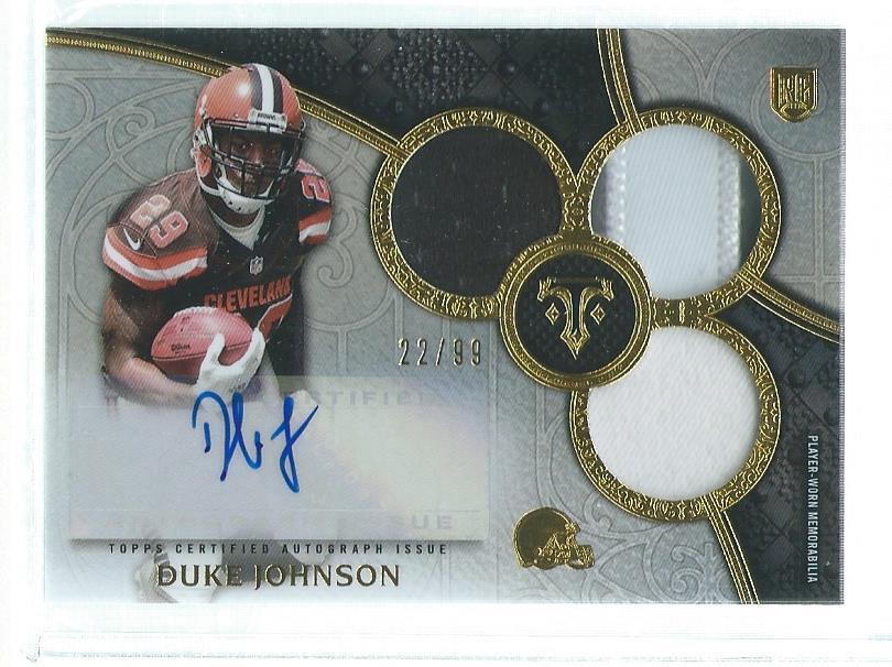 DUKE JOHNSON 2015 TOPPS TRIPLE THREADS TRIPLE PATCH AUTO RC #D 22/99
