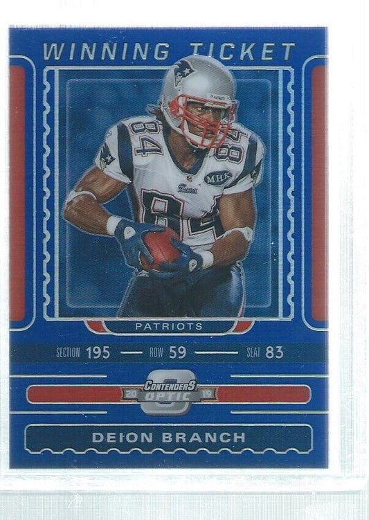 DEION BRANCH 2019 CONTENDERS OPTIC WINNING TICKET BLUE HOLO PRIZM #D 99/99