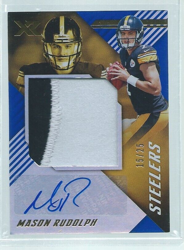 MASON RUDOLPH 2018 PANINI XR 2 COLOR PATCH AUTO BLUE RC #D 15/25