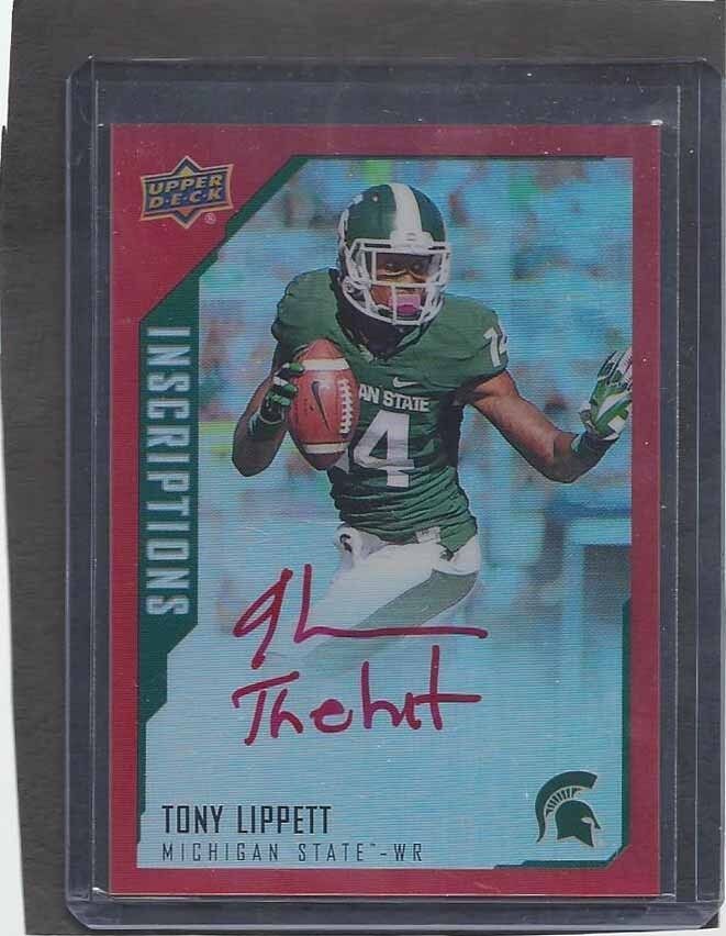TONY LIPPETT 2015 UD INSCRIPTIONS RED REFRACTOR "THE HIT" ON CARD AUTO RC /149