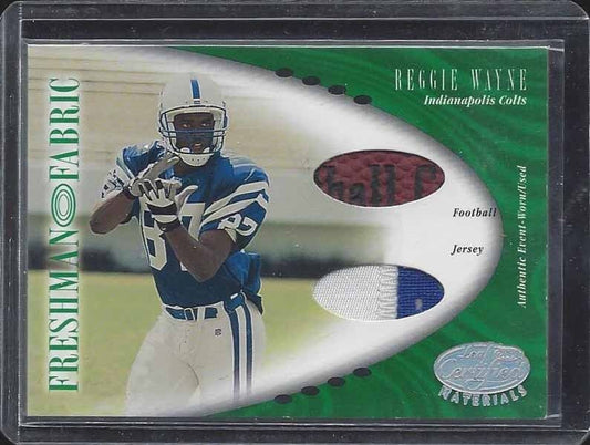 REGGIE WAYNE 2001 LEAF CERTIFIED FRESHMAN FABRIC GREEN DUAL ROOKIE PATCH #D /400