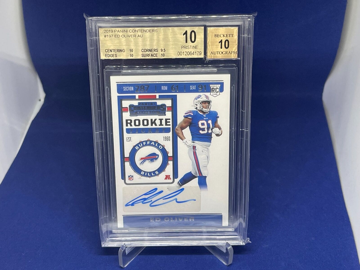 ED OLIVER 2019 PANINI CONTENDERS ROOKIE TICKET AUTO RC #197 BGS 10 10AU PRISTINE