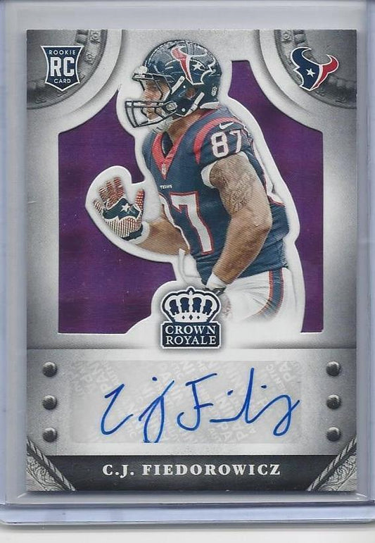 C.J. FIEDOROWICZ 2014 CROWN ROYALE PURPLE PLAID TEXANS ROOKIE AUTO RC #D 9/10