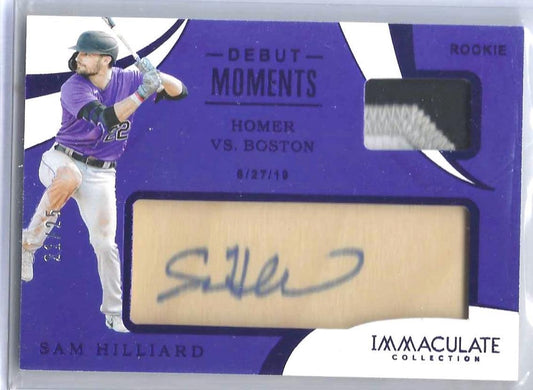 SAM HILLIARD 2020 PANINI IMMACULATE JERSEY AND BAT PATCH AUTO RC #d /25