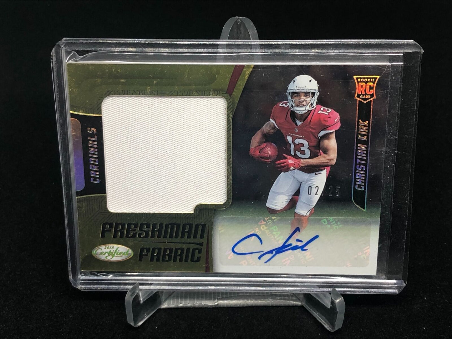 CHRISTIAN KIRK 2018 PANINI CERTIFIED GOLD FRESHMAN FABRIC PATCH AUTO RC #D 2/25