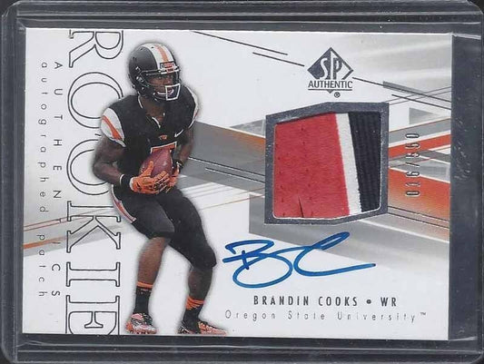BRANDIN COOKS 2014 SP AUTHENTIC RPA 3 CLR ROOKIE PATCH ON CARD AUTO RC #D 16/550