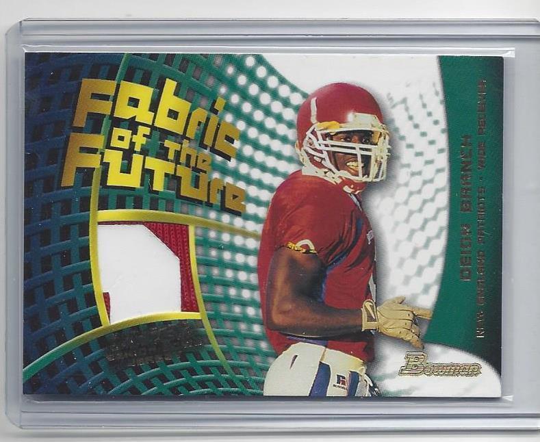 DEION BRANCH 2002 BOWMAN SENIOR BOWL FABRIC OF THE FUTURE 2 COLOR PATCH RC
