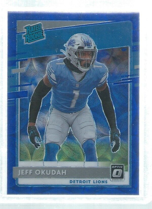 JEFF OKUDAH 2020 DONRUSS OPTIC HOLO RATED ROOKIE BLUE SCOPE HOLO RC #193
