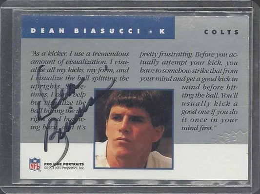 DEAN BIASUCCI 1991 PRO LINE PORTRAITS COLTS ON CARD RARE AUTO w/ CRIMP