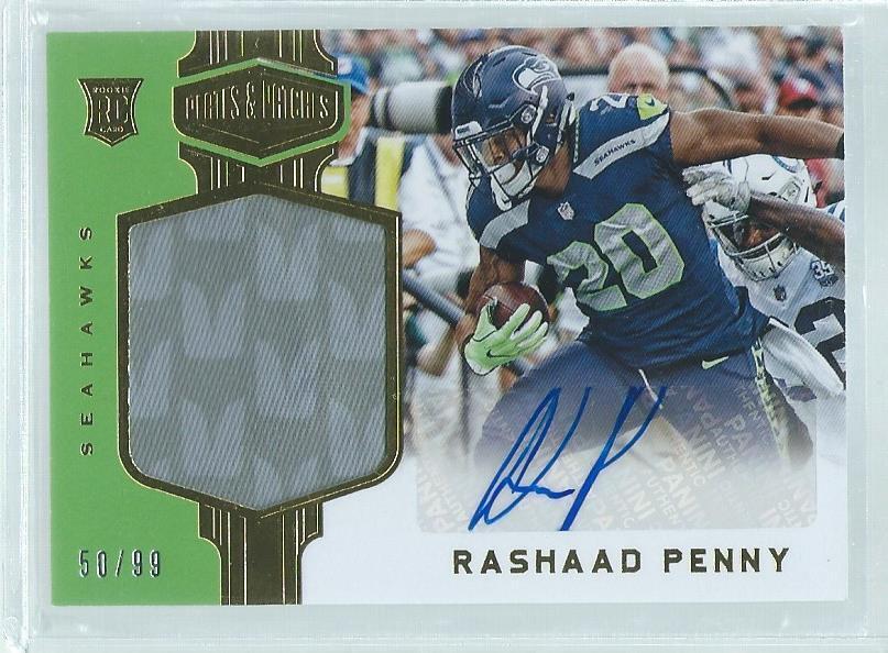 RASHAAD PENNY 2018 PANINI PLATES & PATCHES 2 COLOR PATCH AUTO RC #D 50/99