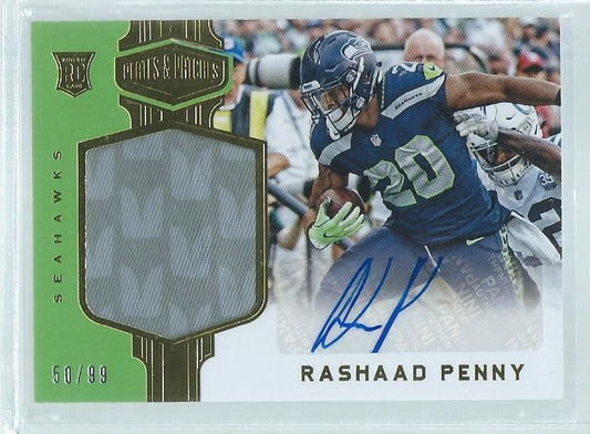 RASHAAD PENNY 2018 PANINI PLATES & PATCHES 2 COLOR PATCH AUTO RC #D 50/99